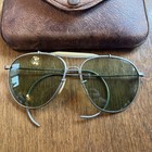 Vtg 1940s Bausch   Lomb Wwii Aviator Green Lenses Silver Frame Sunglasses W case
