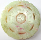 Vintage Hand Carved Dragon Head Green Jade  red  Chinese Symbolism Pendant 56mm