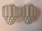 1930 Pair Antique Vtg Art Deco Skyscraper Glass Shade Pendant Light Chandelier 2