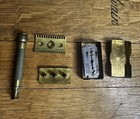 Vintage Gillette Brass Gold Tone 3-piece Open Comb Safety Razor W case   Blades