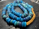 Old Nepal Glass Beads Necklace  Vintage Trade Beads Strand  Blue Mixed Spacer B