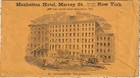 Rare Signed Letter -  Manhattan Hotel Ny  Stationary   Cover - 1863  Wm Mosher