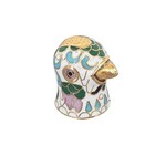 Vintage Cloisonne Enamel Bird Head Thimbles Set Of 2 White Gold Green Blue