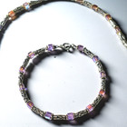925 Sterling Silver Ab Crystal Cube Bead Necklace Bracelet Set Iridescent