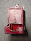 Vintage Metal Match Stick Holder Primitive Fire Place Decor Red Farm House