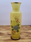 Vintage Yellow Glass Japanese Floral Art Vase With White Cased 8  Tall