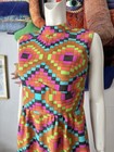 Vintage 1970s Rainbow Pixel Mod Maxi Dress Op Art Eclectic Unique Psychedelic