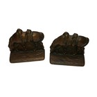 Vintage Pair Cast Iron Bronze Brass Finish Bookends  Saddled Grazing Horses 4lb