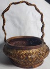 Vintage Japanese Ikebana Bamboo Woven Basket 1950s 1960s 10x11x12 Inches