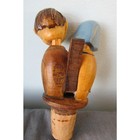 Vintage Hand Carved Wooden Mechanical Bottle Cork Stopper Kissing Couple