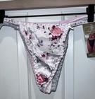 Vtg Gilligan   O   malley Satin Thongs 3 Pack  Medium M 6 Pink Gray Floral Sexy