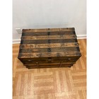 Antique Steamer Trunk Wood Slat Flat Top Storage Chest Brown Coffee Table Box