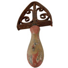Vintage Antique Cast Iron Sad Iron Trivet With Ornate Swirl Design Wooden Handle