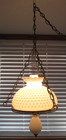 Vintage Hobnail White Milk Glass Hanging Swag Lamp With Matching Font   11  Cord