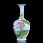 A Pair Chinese Pastel Porcelain Gilded Handpainted Exquisite Lotus Vase 6357
