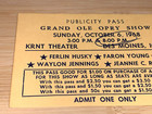 Waylon Jennings Ferlin Husky 1968 Ticket Pass Grand Ole Opry Faron Young Krnt Us