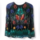 Vintage Abstract Silk Beaded Sequin Evening Cocktail Jacket Scarlet Rage Small