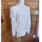 Vintage Blouse Large Cream Lace Bib Victorian Miss Ashlee Cottagecore Cotton Top