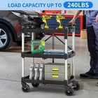 3 Shelf Foldable Utility Service Cart 350lbs Portable Rolling Collapsible Cart