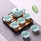 Chinese Tea Set Porcelain Tea Cups Fish Relief Ceramic Tea Pot Portable Tea Tray