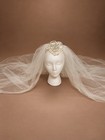 Vintage 50s Lace Glass Beads Wedding Bridal Veil 2 Layers