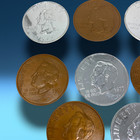 Vintage Lot 23 Oversized Novelty 1970 s Coins Liberty Quarters Dimes Pennies