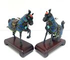 Vintage Sterling Silver enamel Chinese Horse Figurine Pair W  Turquoise   Coral