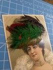 Novelty Antique  Postcard Victorian  Girl With Real Feather Hat Rare