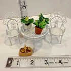 Dollhouse Miniature Garden Wire Wicker Look Table 2 Chairs 3 Plants 1 Basket