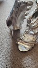 Silver Strappy Stiletto Heels Open Toe Glitter Zip Closure Women s Party Shoes