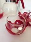 Vintage Coffee Carafe Set Of 5 Glasses Red Plastic Holders