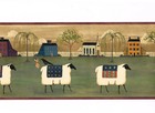Americana American Flag Sheep Primitive Saltbox Houses Church Wallpaper Border