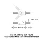 Hinged Standoff 6-32 X 0 50 Long 0 25 Round Brass M-m Threaded  Pack Of 10