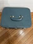 Vintage Travel Hard Makeup Or Train Case Luggage Blue Suitcase Vinyl