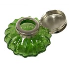 3  Light Green Swirl Thick Glass Inkwell With Ink- Antique Vintage Style
