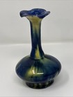 Vintage Studio Art Pottery Bud Vase 4 75  Drip Glaze Cobalt Blue   Yellow Mcm