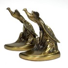 Rare Vintage Pmc 408 Pheasant Bird Bookends Pair Brass Art Deco Metal Fast Ship