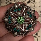 Vintage R J Graziano Rhinestone  Pin Brooch Silver Tone W Blue Crystals 2 25 