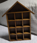 Thimble Shadow Box Brown Wooden Wall Or Stand 12 Cubbies House Shape Taiwan Roc