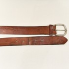 Brown Leather Belt Womens Sz M   33 Nickel Buckle Floral Embossed 1 5  Wide