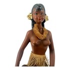 Vintage Tiki Souvenir Native Woman W  Drum   Og Lei   Skirt  C  1950 s Rare