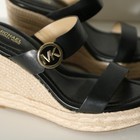 Michael Kors Women Lucinda Wedge Sandals 8 Black Leather Logo Espadrille Strappy