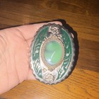Vintage Natural Green Onyx Western Style Oval Belt Buckle Green Silver Color