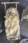 Vintage Wire Dollhouse Furniture Nursery Cradle Crib Buggy Metal Wicker White