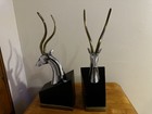 Hollywood Regency Bookends Chrome   Brass Gazelle Art Deco Vintage