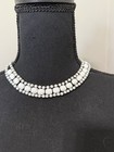 Vintage 1950s White Milk Glass Rhinestone Choker Necklace Unsigned Mid Century
