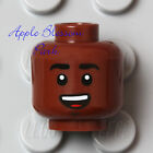 New Lego Dark Flesh Male Minifig Head W brown Black Eye Brow Hair Boy Finn Smile