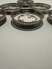 6 Vintage Porcelain Coasters With Silvertone Reticulated Rim Art Deco Design
