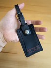 Tumi Alpha Large Black Leather Luggage Tag Red Logo Adjustable Travel