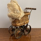 Vintage Doll Carriage Baby Buggy Lace Wicker Metal Wooden Stroller Miniature